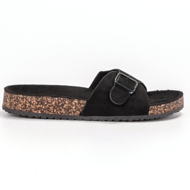 SHELOVET Pantuflas de ante con hebilla negro SHELOVET Pantuflas de ante con hebilla negro