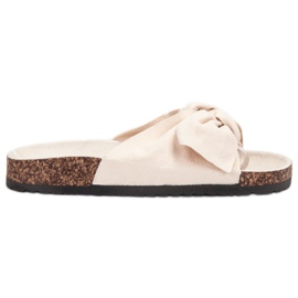 Bona Pantuflas de ante con lazo beige
