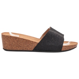 SHELOVET Pantuflas de cuña con purpurina negro