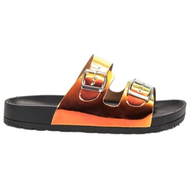 Ideal Shoes Pantuflas con hebilla Holo amarillo