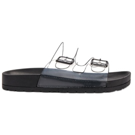 Ideal Shoes Pantuflas transparentes con hebilla negro