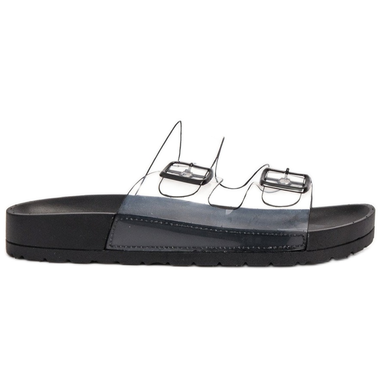 Ideal Shoes Pantuflas transparentes con hebilla negro