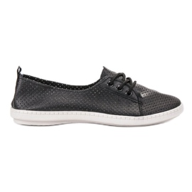 SHELOVET Zapatillas de cuero ecológico negro