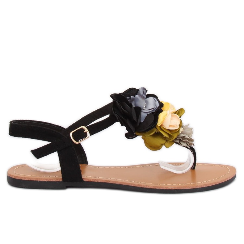 Sandalias negras con flores L518 Negro