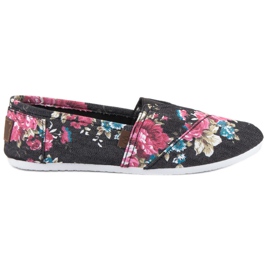 SHELOVET Slipony en flores negro multicolor