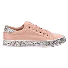 SHELOVET Zapatillas con suela de purpurina rosado gris