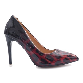 Stilettos lacados rojos con estampado de leopardo Reblle negro