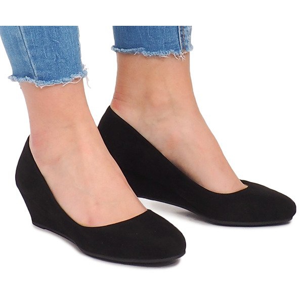 Zapatos de tacón de ante con cuña MB188-48 Negro