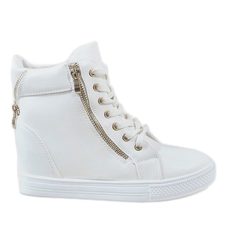 Zapatillas blancas con tacón de cuña con deslizador dorado DD477-2 blanco Zapatillas blancas con tacón de cuña con deslizador dorado DD477-2 blanco