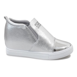 Zapatillas plateadas caladas en la cuña DD392-2 gris