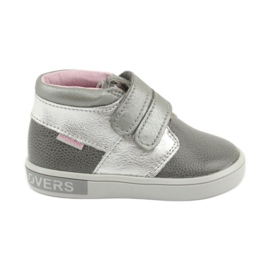 Zapatos de velcro de cuero mazurek 1355 gris/plata