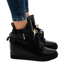 Zapatillas de cuña negras con hebilla H6600A negro
