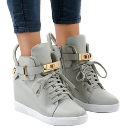 Zapatillas de cuña gris con hebilla H6600-26