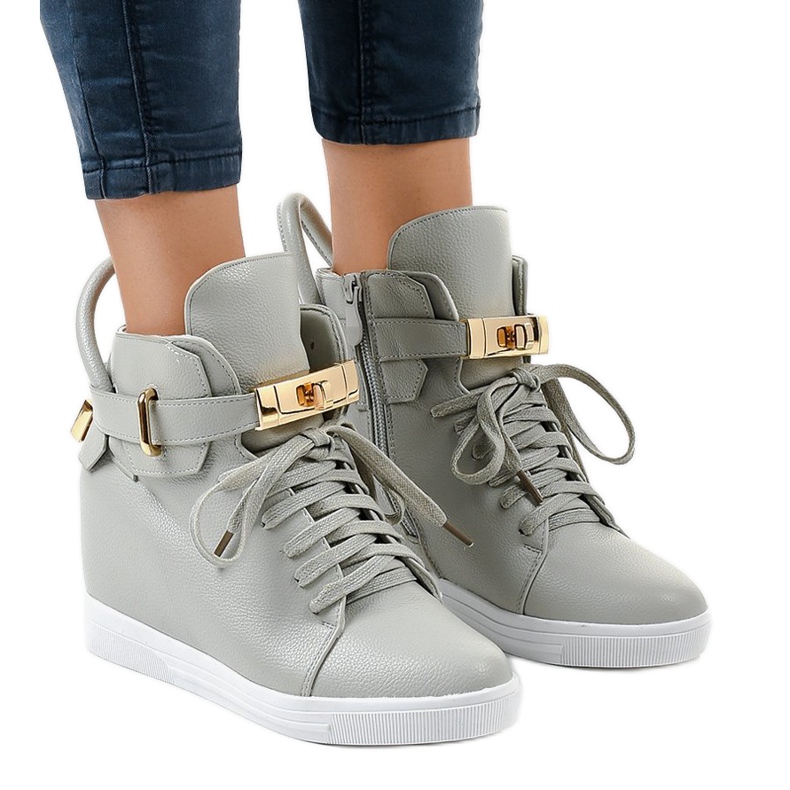 Zapatillas de cuña gris con hebilla H6600-26