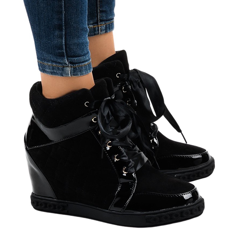Zapatillas de cuña negras de moda KLS-109-3 negro