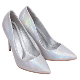 Zapatos de tacón en un alfiler plateado holográfico NF-52 Silver gris Zapatos de tacón en un alfiler plateado holográfico NF-52 Silver gris