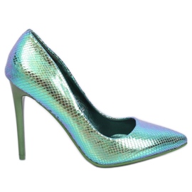 Zapatos de salón en un tacón de aguja holográfico azul y verde NF-52 Azul Zapatos de salón en un tacón de aguja holográfico azul y verde NF-52 Azul