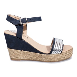 Sandalias negras sobre un delicado tacón de cuña Glam Shine azul marino
