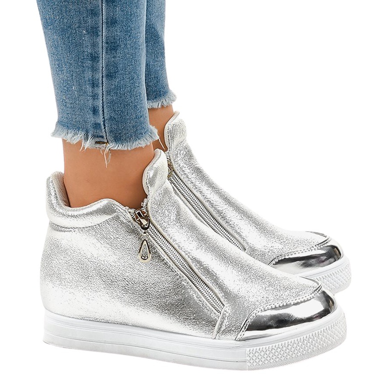Zapatillas de cuña plateadas con cremalleras R51-3 gris