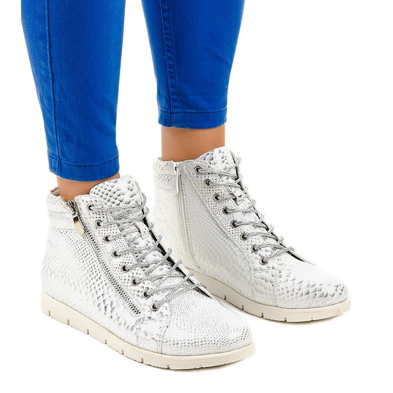 Botas plateadas con cordones y cremallera 1557-38A gris Botas plateadas con cordones y cremallera 1557-38A gris