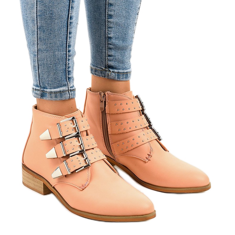 Botas rosas con hebilla de cremallera A-263 rosado Botas rosas con hebilla de cremallera A-263 rosado