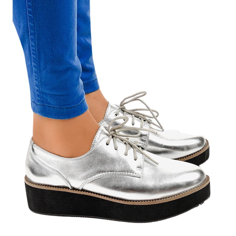 Zapatos plateados elegantes con cordones 2017-1 gris Zapatos plateados elegantes con cordones 2017-1 gris