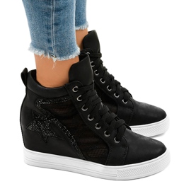 Zapatillas negras con cuñas con cordones JK-53 negro Zapatillas negras con cuñas con cordones JK-53 negro
