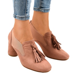 Zapatos de tacón de ante rosa en el poste LL-97P rosado