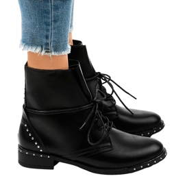 Botas negras planas con cordones A-251 negro