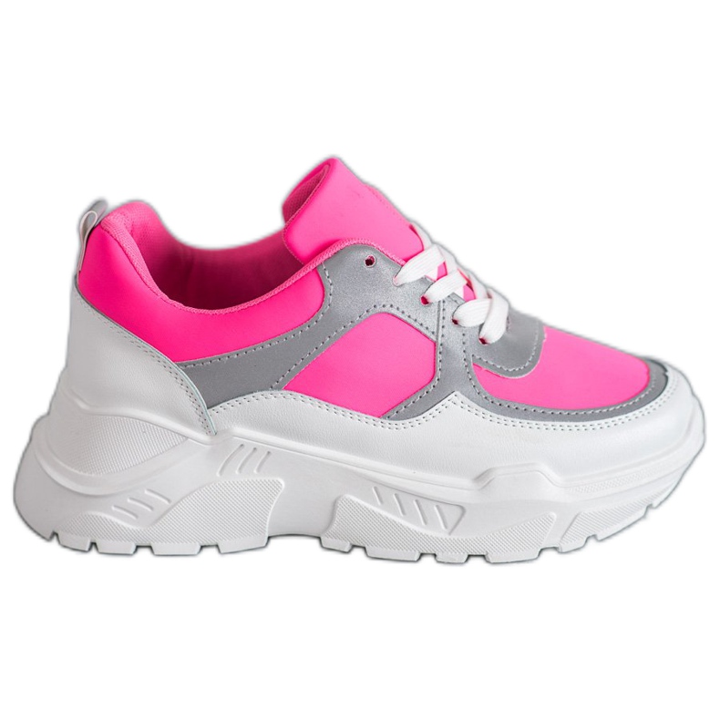 Ideal Shoes Zapatos deportivos de neón blanco rosado multicolor