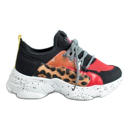 SHELOVET Zapatos deportivos con estampado de leopardo rojo multicolor