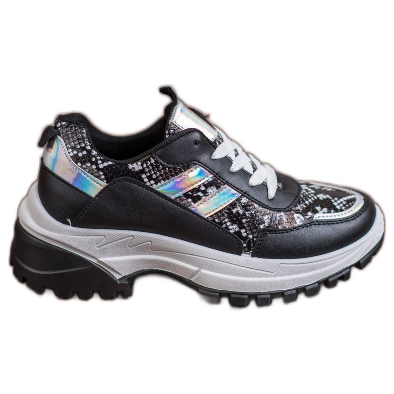 SHELOVET Zapatillas negras con estampado de serpiente negro