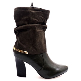 Botas elegantes con una hebilla en un poste 1723 Caqui multicolor verde