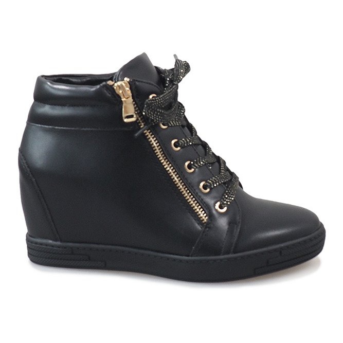 Zapatillas negras con cremallera dorada TL-22 negro