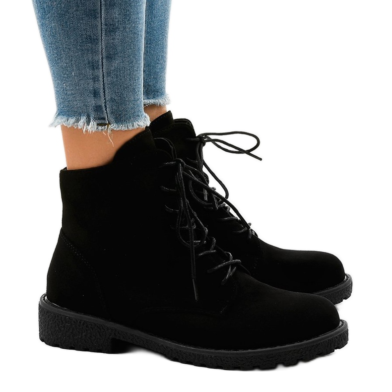 Botas con cordones de ante negro HJ99-103