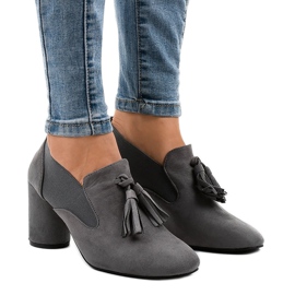 Zapatos de tacón de gamuza gris en el poste LL-97P