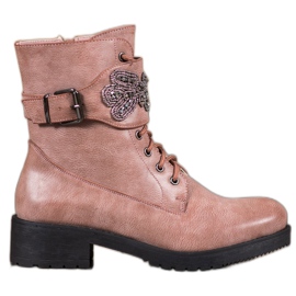 Super Me Botas con cordones y adorno rosado