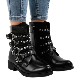 Botas planas negras de mujer con hebillas JW9 negro Botas planas negras de mujer con hebillas JW9 negro