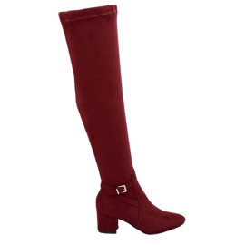 Botas por encima de la rodilla con tacón bajo YL-151 Wine rojo