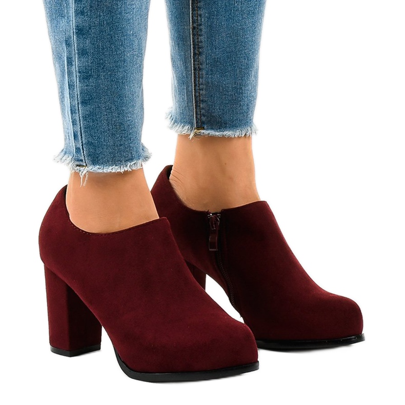 Botines de ante granate con cremallera JM-9 rojo