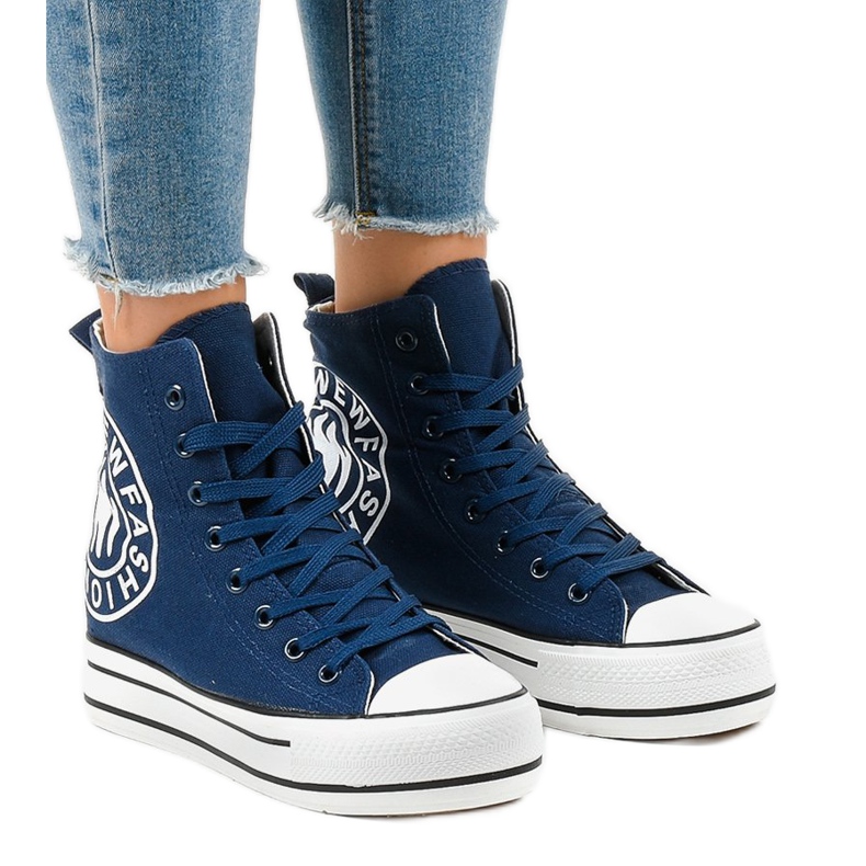 Deportivas cuña azul marino W08