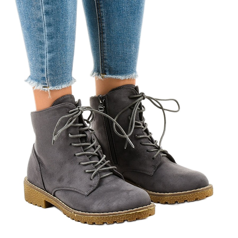 Botas con cordones de ante gris HJ99-103