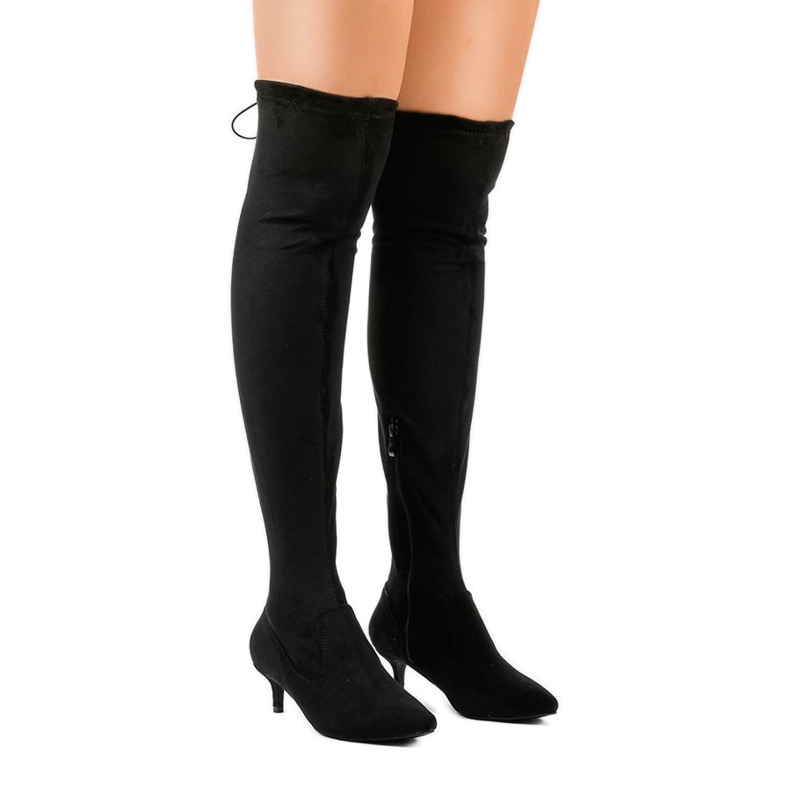 Botas de gamuza para mujer con pin L6838 negro Botas de gamuza para mujer con pin L6838 negro