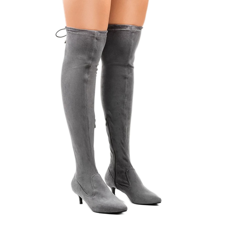 Botas de gamuza para mujer con pin L6838 gris Botas de gamuza para mujer con pin L6838 gris