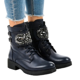 Botas de mujer azul marino con hebilla y diamantes 0-251 Botas de mujer azul marino con hebilla y diamantes 0-251