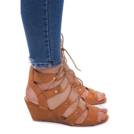 Sandalias de cuña con cordones LL-115 Camel marrón