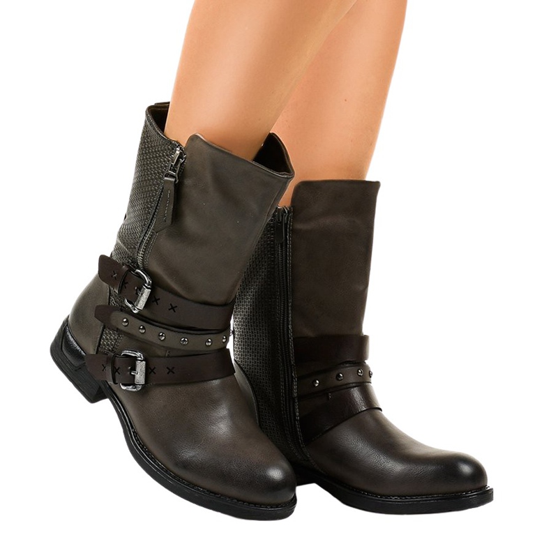 Botas grises planas con aislamiento de mujer F1803 Botas grises planas con aislamiento de mujer F1803