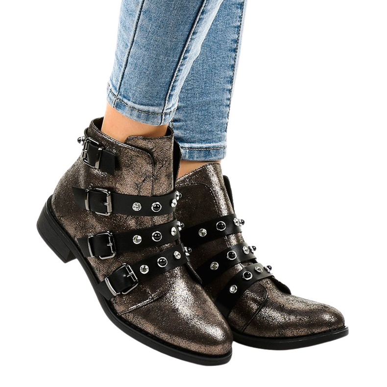 Botines de mujer caqui con hebillas planas HQ2366 multicolor verde Botines de mujer caqui con hebillas planas HQ2366 multicolor verde