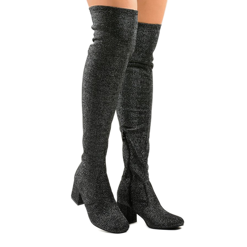 Botas plateadas en el poste por encima de la rodilla TC01P negro gris