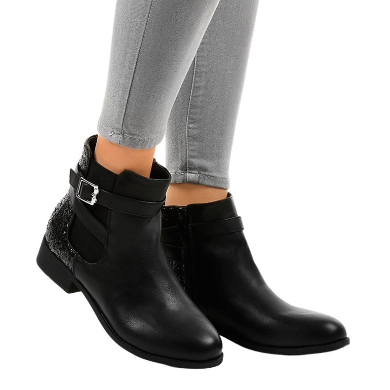 Botines planos negros con banda elástica y lentejuelas C298-1 Botines planos negros con banda elástica y lentejuelas C298-1